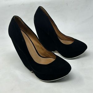 L.A.M.B Black Suede Platform Pump Wedges Size 9.5